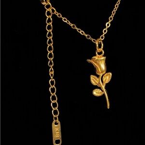 Gold Rose Floral Pendant Necklace with Adjustable Chain